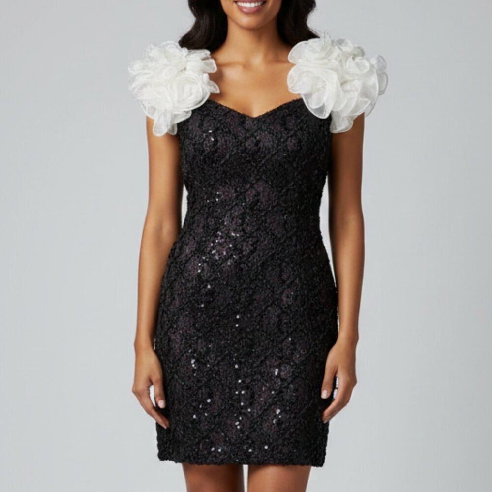 Susan Roselli Vijack Black Sequin Dress • Size 4 • Vintage 90s Formal Glam